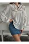 Embroidered Blouse with Lace-Up Collar