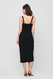 Thick Strap Gather Detail Slit Black Evening Dress - 6