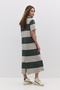Off-Neck Slit Striped Midi Dress - 3