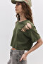 Crop T-Shirt with Cut Out Shoulders - 4