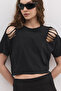 Crop T-Shirt with Cut Out Shoulders - 2