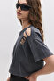 Crop T-Shirt with Cut Out Shoulders - 4