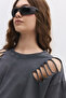 Crop T-Shirt with Cut Out Shoulders - 3