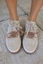 Paok Women Beige Real Suet Double Lace Detail Sneaker - 8