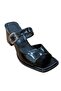 Flora 762 Women's Thick Heeled Stone Buckle Slippers