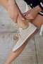 Paok Women Beige Real Suet Double Lace Detail Sneaker - 5