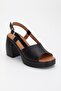 Women's Genuine Leather Ankle Strap Thick Heeled Sandals - Black - 4