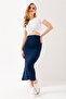Women's Elastic Waist Wrapped Skirt with Side Slits Navy Blue - 254412 - 6