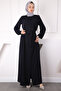 Navy Blue Sleeve Elastic Zippered Ferace - 3