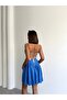 Women's Blue Modal Textured Mini Skirt with Pleated Shorts - 7