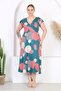 Women's Green Pink Polka Dot Pattern Ruffle Sleeve Double Breasted Collar Large Size Maxi Dress - 2