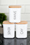 900ml Acrylic Jar Set - Set of 3 Wooden Vacuum Lid Storage Containers, for Tea, Sugar and Coffee