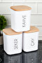 900ml Acrylic Jar Set - Set of 3 Wooden Vacuum Lid Storage Containers, for Tea, Sugar and Coffee - 3
