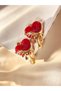 Gold Color Red Pearlescent Flowing Heart Model Women's Earrings - 3