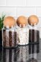 Set of 3 Wooden Ball Jar with Lid, Tea, Sugar, Coffee Storage Container with Transparent Label 800 ml - 3