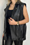 Oversize Women's Black Leather Vest - 3