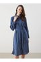 Lcw Grace Navy Blue Striped Poplin Women's Shirt Dress - 4