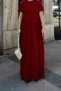 Burgundy Bias Pleated Crew Neck Women's Modal Maxi Dress - 4