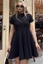 Black Short Sleeve Crew Neck Flounce Women's Mini Dress