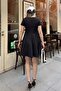 Black Short Sleeve Crew Neck Flounce Women's Mini Dress - 5