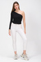 Women's Black One Shoulder Open Long Sleeve Ribbed T-Shirt Blouse - 5