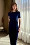 Tie-Up Navy Blue Midi Modal Dress - 5