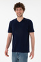 Men's Regular Fit V-Neck Navy Blue Basic T-Shirt 50305858-Vr033 - 2