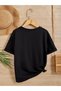 Kids Black Cat Emoji Printed Oversize Crew Neck Children's T-shirt - 2
