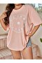 Large Size Gratitude-kindness-humility Written Sun And Moon Printed Coral Pink Oversize T-shirt - 3