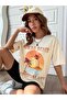 Plus Size Hawaii Beach Adventure Life Printed Beige Oversize T-shirt - 4