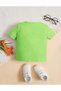 Kids Pistachio Green Cat Meow Printed Oversize Unisex Children's T-shirt - 2