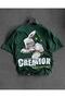 Plus Size Niruisos Astronaut Rabbit Printed Oversize Crew Neck T-shirt