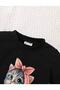 Kids Sweet Bow Cat Printed Oversize Black Children's T-shirt - 3