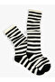 Special Series Women's Extra Long Black White Black White Striped Knee High Socks - 2