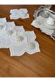 6 Pieces Linen Ecru Color Double Row Embroidered Lotus Patterned Pearl Cocktail Presentation Napkin - 3