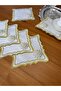 6 Pieces Linen Gold Color Double Row Embroidered Zigzag Square Pearl Cocktail Presentation Napkin - 3