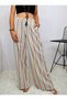 Women's Tile Beige Vertical Striped Elastic Waist Pocketed Pants Hijab Pants 700-3258176 - 4