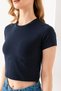 Women's Crew Neck Cotton Basic T-Shirt Navy Blue Ms0000102 - 2