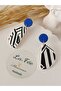 Navy Blue & Black Line Polymer Clay Earrings Steel Apparatus - 4