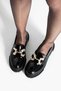 Black Patent Leather Stone Detailed Women's Loafer Shoes Sole Stitched - 2