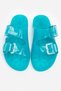 Marlowe Transparent Turquoise Double Buckle Detail Flat Sole Women's Slippers - 6