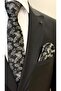 Black & White Paisley Patterned Premium Tie & Handkerchief with Gift Box