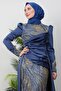 Dark Indigo Draped Cape Evening Dress - 5