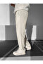 Ecru Relaxed Cut Baggy Linen Trousers - 3