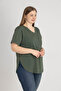Women's V-Neck Plus Size T-Shirt with Slit and Stitched Hem - 2