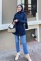 Navy Blue Waist-Tied Tunic Shirt
