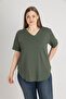 Women's V-Neck Plus Size T-Shirt with Slit and Stitched Hem - 4