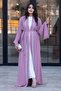 Abaya with Stone Stripes on the Front-Pink - 4