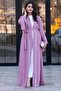 Abaya with Stone Stripes on the Front-Pink
