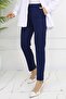 Double Button Detailed Pocket Carrot Trousers Navy Blue 3045